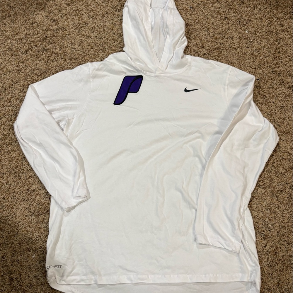 Nike Portland Pilots White Long Sleeve Hoodie Top with purple  “P” | Size L